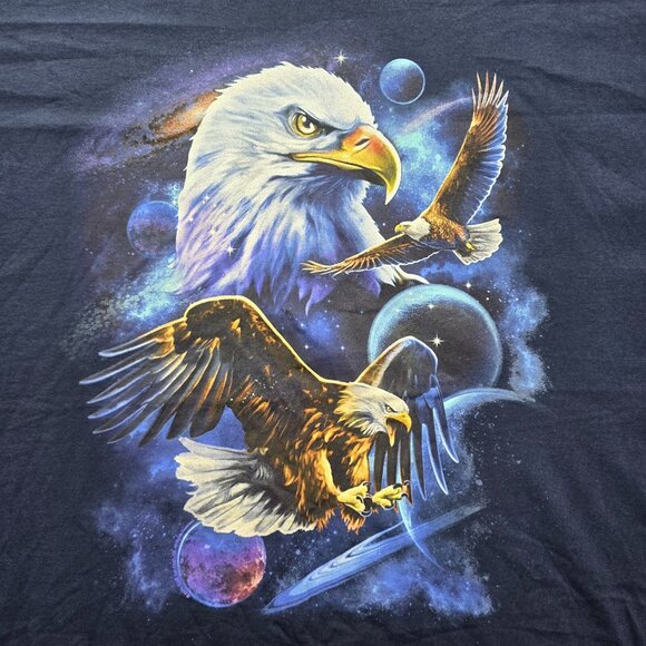 DOM Tshirt Mens 3XL‎ Short Sleeve Blue Bald Eagle Galaxy Space Graphic Casual - Picture 2 of 7